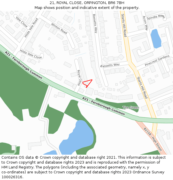 21, ROYAL CLOSE, ORPINGTON, BR6 7BH: Location map and indicative extent of plot