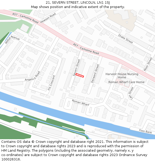 21, SEVERN STREET, LINCOLN, LN1 1SJ: Location map and indicative extent of plot