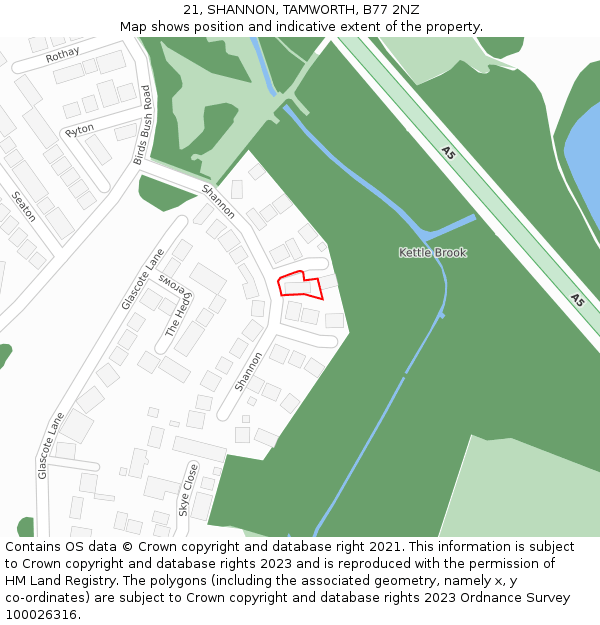 21, SHANNON, TAMWORTH, B77 2NZ: Location map and indicative extent of plot
