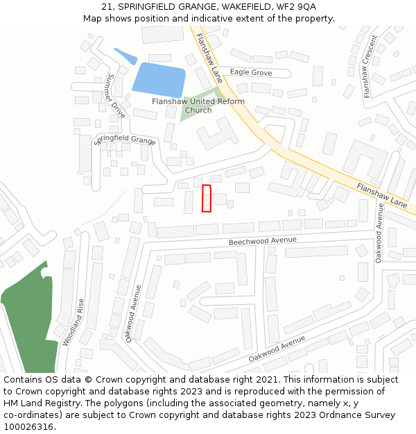 21, SPRINGFIELD GRANGE, WAKEFIELD, WF2 9QA: Location map and indicative extent of plot