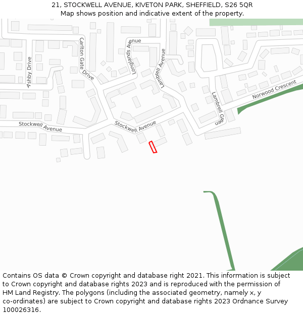 21, STOCKWELL AVENUE, KIVETON PARK, SHEFFIELD, S26 5QR: Location map and indicative extent of plot