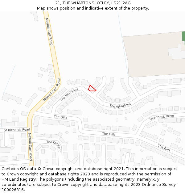 21, THE WHARTONS, OTLEY, LS21 2AG: Location map and indicative extent of plot