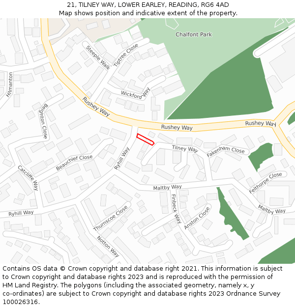 21, TILNEY WAY, LOWER EARLEY, READING, RG6 4AD: Location map and indicative extent of plot