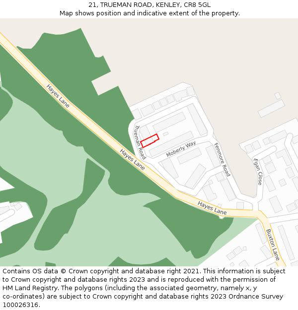 21, TRUEMAN ROAD, KENLEY, CR8 5GL: Location map and indicative extent of plot