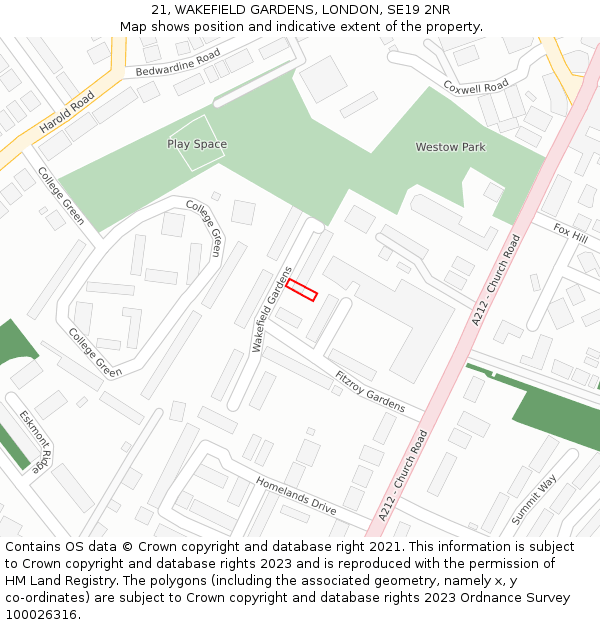 21, WAKEFIELD GARDENS, LONDON, SE19 2NR: Location map and indicative extent of plot