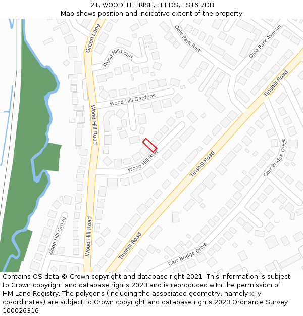 21, WOODHILL RISE, LEEDS, LS16 7DB: Location map and indicative extent of plot