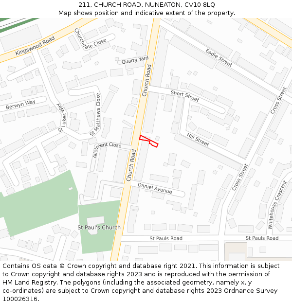 211, CHURCH ROAD, NUNEATON, CV10 8LQ: Location map and indicative extent of plot