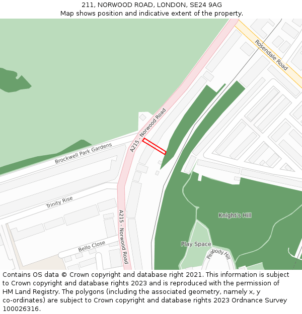 211, NORWOOD ROAD, LONDON, SE24 9AG: Location map and indicative extent of plot