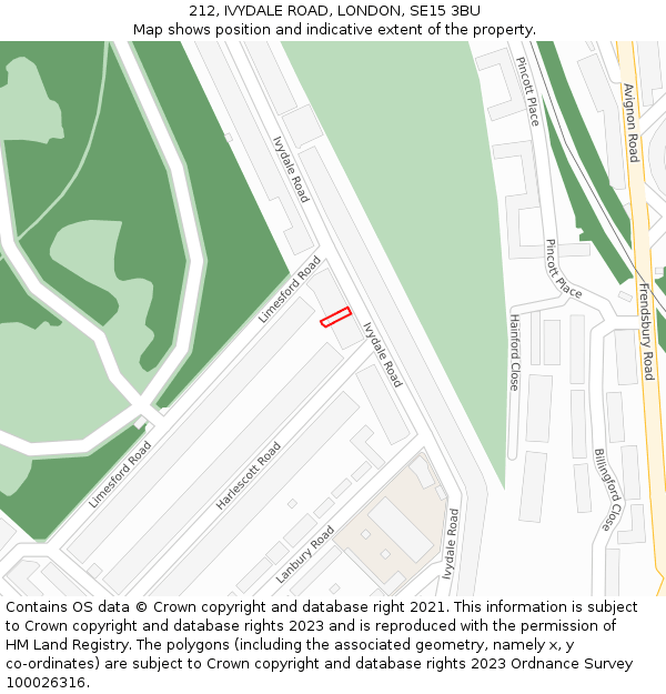 212, IVYDALE ROAD, LONDON, SE15 3BU: Location map and indicative extent of plot