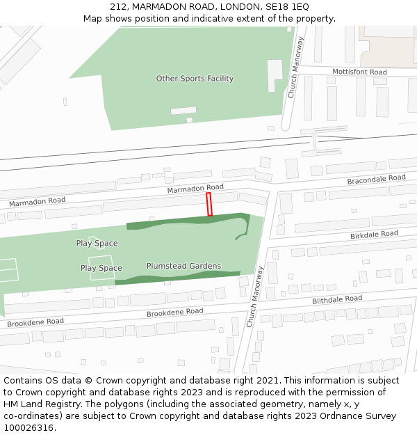 212, MARMADON ROAD, LONDON, SE18 1EQ: Location map and indicative extent of plot