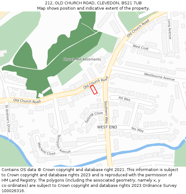 212, OLD CHURCH ROAD, CLEVEDON, BS21 7UB: Location map and indicative extent of plot