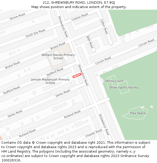 212, SHREWSBURY ROAD, LONDON, E7 8QJ: Location map and indicative extent of plot