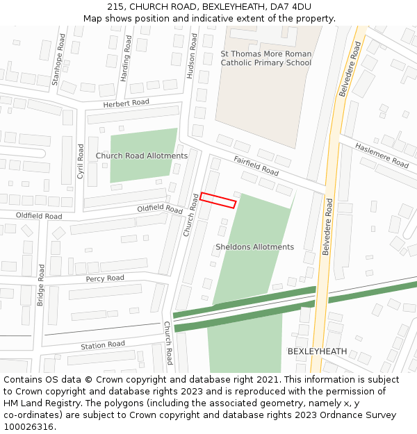 215, CHURCH ROAD, BEXLEYHEATH, DA7 4DU: Location map and indicative extent of plot