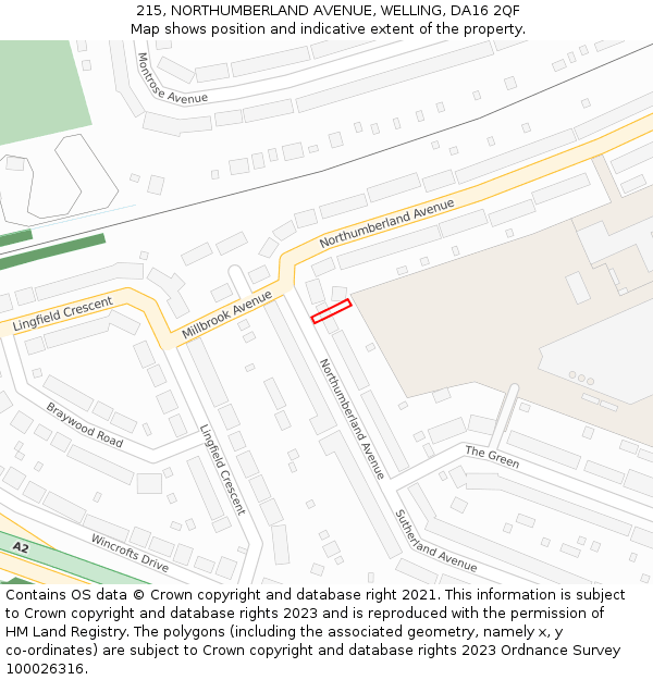 215, NORTHUMBERLAND AVENUE, WELLING, DA16 2QF: Location map and indicative extent of plot