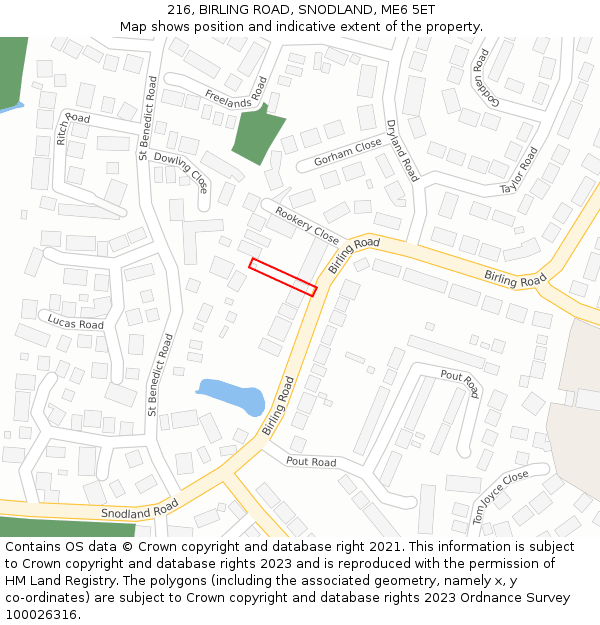 216, BIRLING ROAD, SNODLAND, ME6 5ET: Location map and indicative extent of plot
