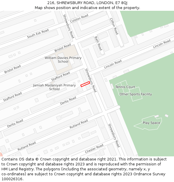 216, SHREWSBURY ROAD, LONDON, E7 8QJ: Location map and indicative extent of plot