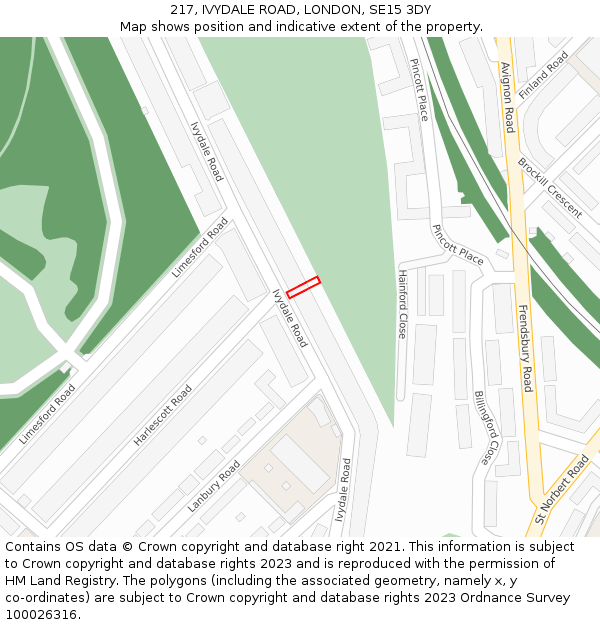 217, IVYDALE ROAD, LONDON, SE15 3DY: Location map and indicative extent of plot