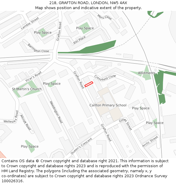 218, GRAFTON ROAD, LONDON, NW5 4AX: Location map and indicative extent of plot