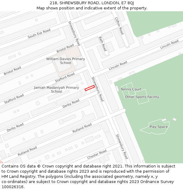 218, SHREWSBURY ROAD, LONDON, E7 8QJ: Location map and indicative extent of plot