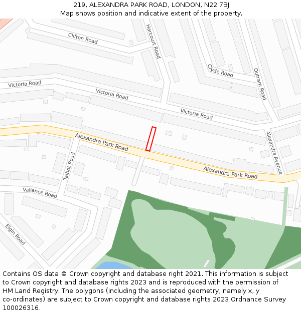 219, ALEXANDRA PARK ROAD, LONDON, N22 7BJ: Location map and indicative extent of plot