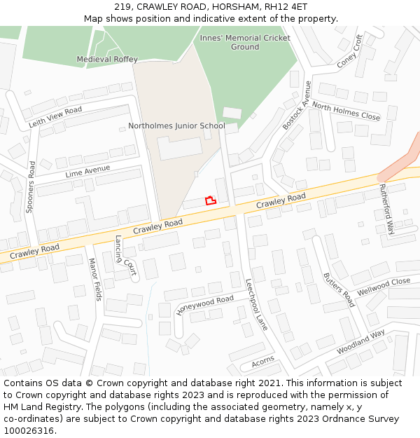 219, CRAWLEY ROAD, HORSHAM, RH12 4ET: Location map and indicative extent of plot