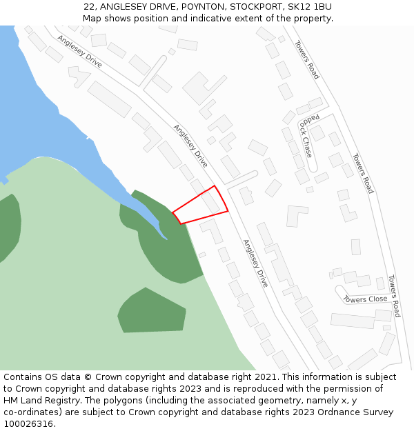 22, ANGLESEY DRIVE, POYNTON, STOCKPORT, SK12 1BU: Location map and indicative extent of plot