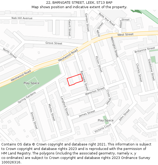 22, BARNGATE STREET, LEEK, ST13 8AP: Location map and indicative extent of plot