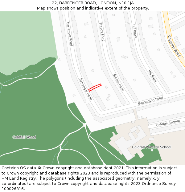 22, BARRENGER ROAD, LONDON, N10 1JA: Location map and indicative extent of plot