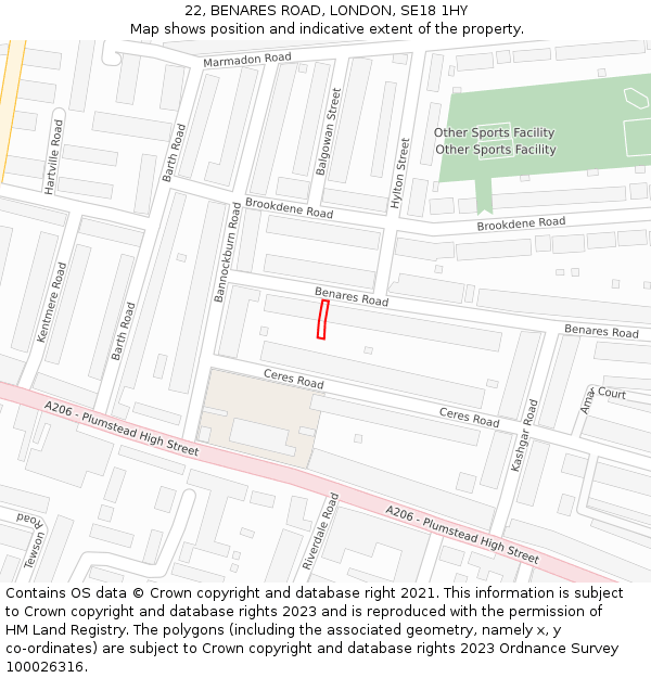 22, BENARES ROAD, LONDON, SE18 1HY: Location map and indicative extent of plot