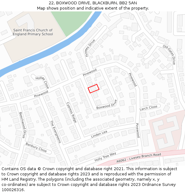 22, BOXWOOD DRIVE, BLACKBURN, BB2 5AN: Location map and indicative extent of plot