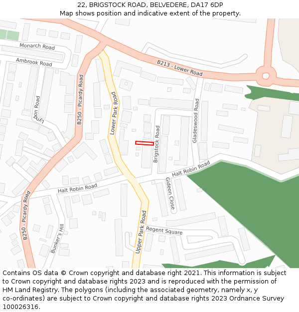 22, BRIGSTOCK ROAD, BELVEDERE, DA17 6DP: Location map and indicative extent of plot