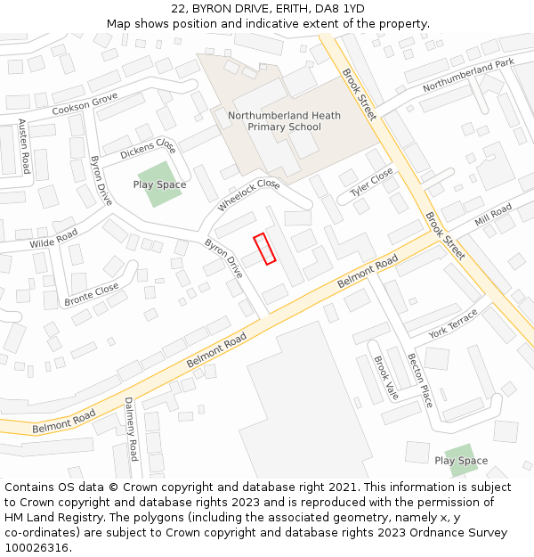 22, BYRON DRIVE, ERITH, DA8 1YD: Location map and indicative extent of plot