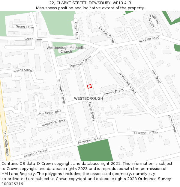 22, CLARKE STREET, DEWSBURY, WF13 4LR: Location map and indicative extent of plot