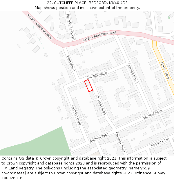 22, CUTCLIFFE PLACE, BEDFORD, MK40 4DF: Location map and indicative extent of plot