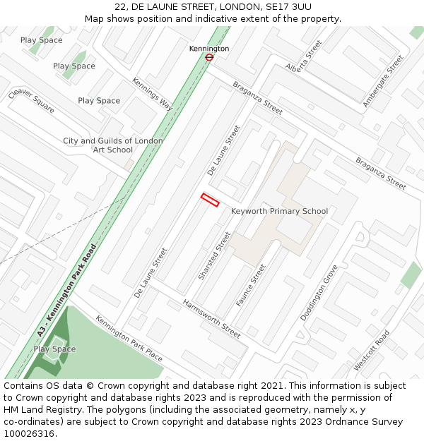 22, DE LAUNE STREET, LONDON, SE17 3UU: Location map and indicative extent of plot