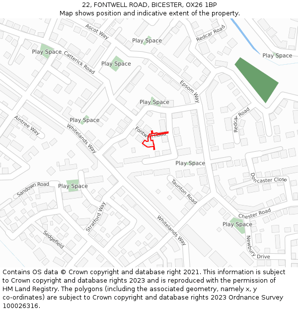 22, FONTWELL ROAD, BICESTER, OX26 1BP: Location map and indicative extent of plot