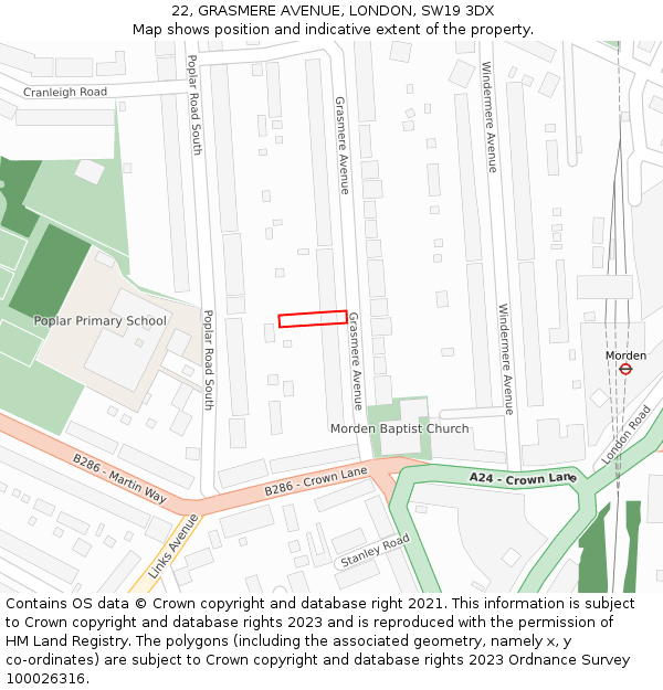 22, GRASMERE AVENUE, LONDON, SW19 3DX: Location map and indicative extent of plot
