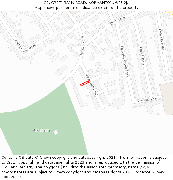 22, GREENBANK ROAD, NORMANTON, WF6 2JU: Location map and indicative extent of plot