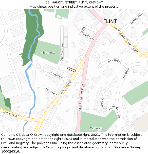 22, HALKYN STREET, FLINT, CH6 5HY: Location map and indicative extent of plot