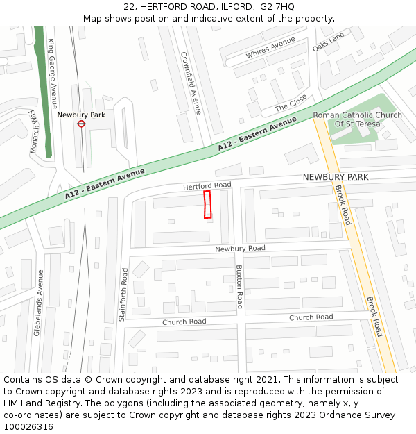 22, HERTFORD ROAD, ILFORD, IG2 7HQ: Location map and indicative extent of plot