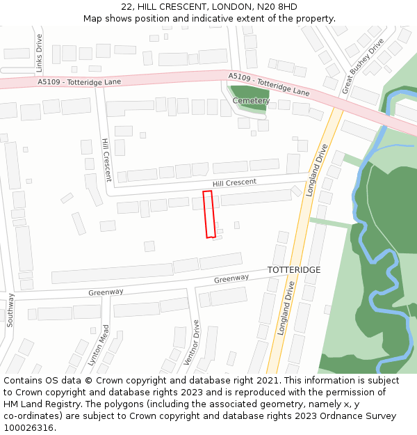 22, HILL CRESCENT, LONDON, N20 8HD: Location map and indicative extent of plot