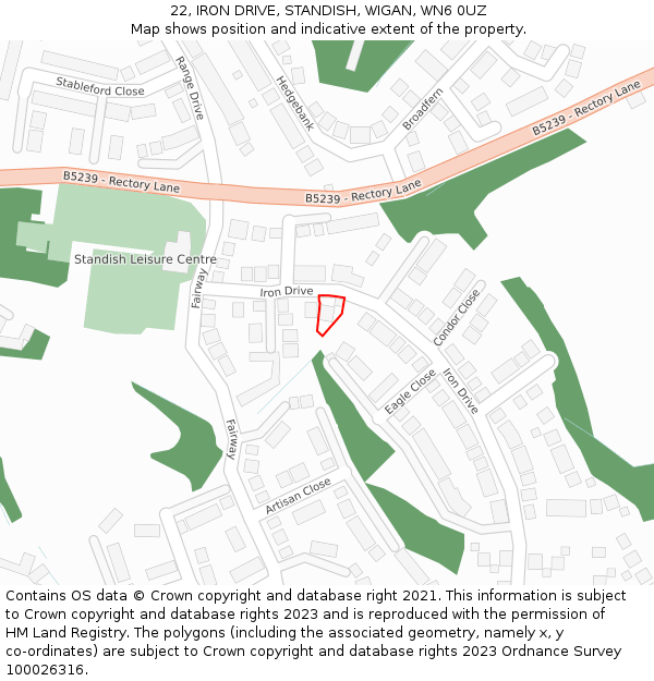 22, IRON DRIVE, STANDISH, WIGAN, WN6 0UZ: Location map and indicative extent of plot