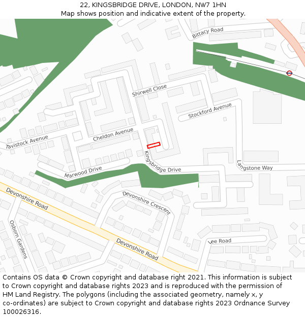 22, KINGSBRIDGE DRIVE, LONDON, NW7 1HN: Location map and indicative extent of plot