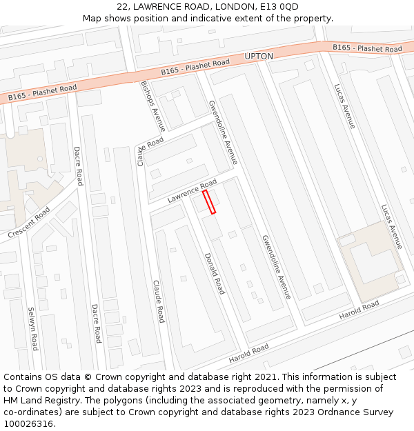 22, LAWRENCE ROAD, LONDON, E13 0QD: Location map and indicative extent of plot
