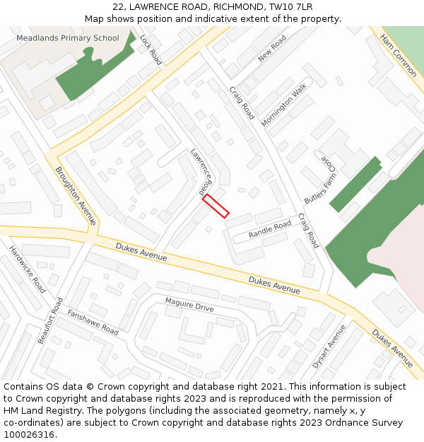 22, LAWRENCE ROAD, RICHMOND, TW10 7LR: Location map and indicative extent of plot