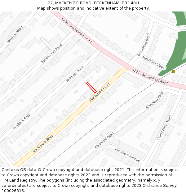 22, MACKENZIE ROAD, BECKENHAM, BR3 4RU: Location map and indicative extent of plot