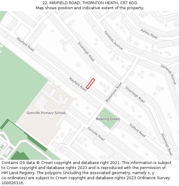 22, MAYFIELD ROAD, THORNTON HEATH, CR7 6DG: Location map and indicative extent of plot