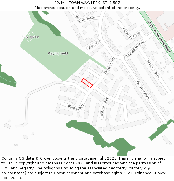22, MILLTOWN WAY, LEEK, ST13 5SZ: Location map and indicative extent of plot