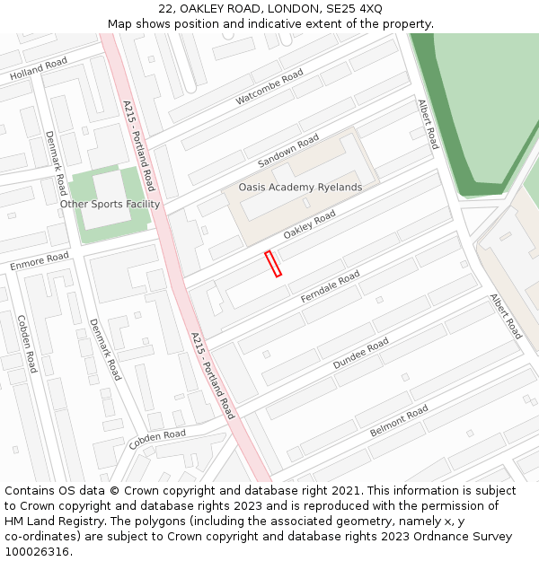 22, OAKLEY ROAD, LONDON, SE25 4XQ: Location map and indicative extent of plot