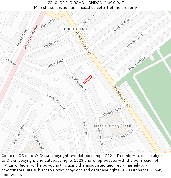 22, OLDFIELD ROAD, LONDON, NW10 9UE: Location map and indicative extent of plot
